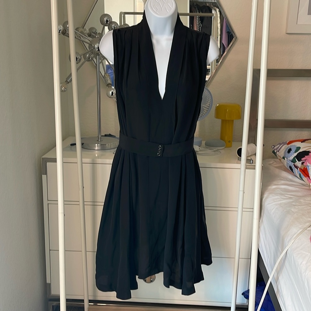 Funktional black 100% silk belted vneck dress XS bought on revolve